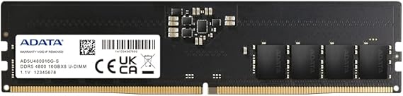 ADATA Premier, 16GB, DDR5, 4800MHz (PC5-38400), CL40, 1.1V, ECC, DIMM Memory,Black,AD5U480016G-S