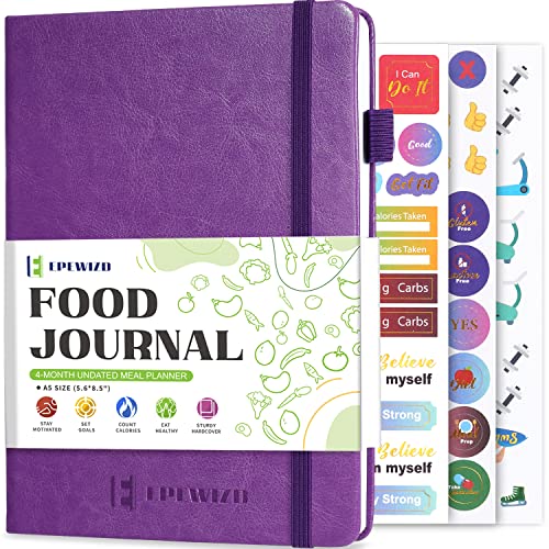 EPEWIZD Food Journal for Weight Loss, Meal Planner & Daily Food Wellness Diary to Count Calories Nutrient Intake,Weight Loss Journal to Track HealthA5 size-Purple