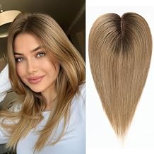 HAIRCUBE Hair Toppers For Women With Thinning 5"*5" Large Base Real Hair Toppers For Women, 14 Inch For Hand-Woven, 60g, Silk, Natural, realistic, Use Daily, Hairloss, Ombre Light Brown, No Bangs