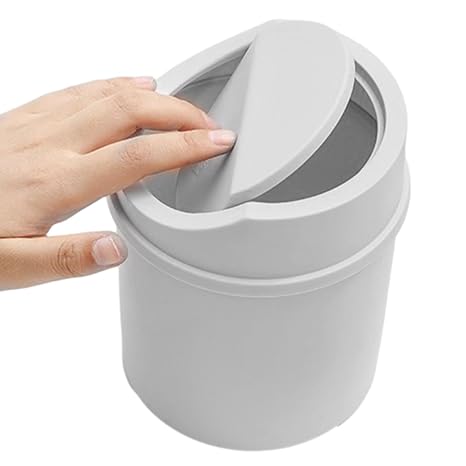 Tiny Desktop Trash Bin, Grey PP Material, Trash Can, 2.5L Capacity, Round Shape, For Home, Bathroom, Bedroom, Car Interior