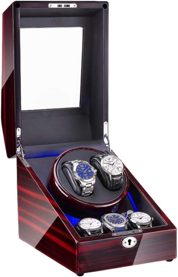 Automatic Watch Winder Box Storage Display Clear Glass Top 4 Rotation Mode Super Quiet Motor Piano Finish Happy Life (10)