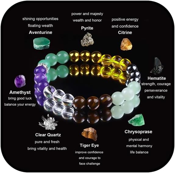 Feng Shui Protection Bracelet for Men Women Fengshui Wealth and Luck Bracelet Natural Stone Protection Beaded Bracelet Quartz Black Obsidian Money Bracelets Handmade Inspirational Jewelry