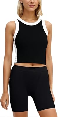 KAKALOT Womens Summer Sleeveless Tank Tops Ribbed Knit Slim Fitted Color Block Cami Shirt