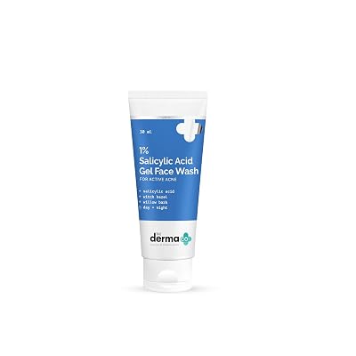 The Derma Co 1% Salicylic Acid Gel Face Wash for Acne | Deeply Cleanses & Exfoliates | Helps Reduce Acne & Controls Oil Production | 1.01 Fl Oz30ml