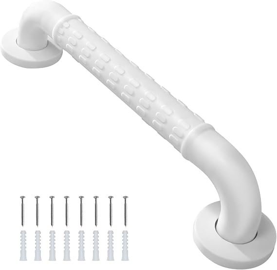 Handicap Grab Bars for Shower ,Elderly Wall Mount bathro Safety , Handle Bath Grab Anti Slip Grip Heavy Duty (White11.8in)