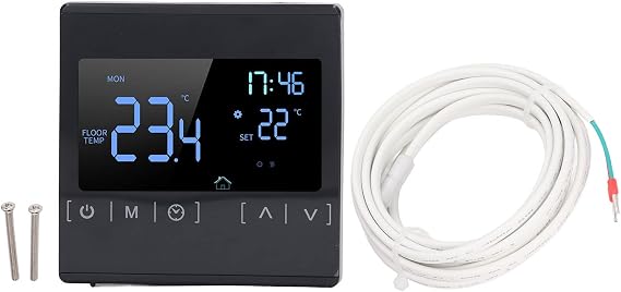 Programmable Digital Thermostat Touchscreen Smart Floor Heating Controller for Electric Radiant Floor AC85-250V 16A Load Current 5-50C Temperature Range