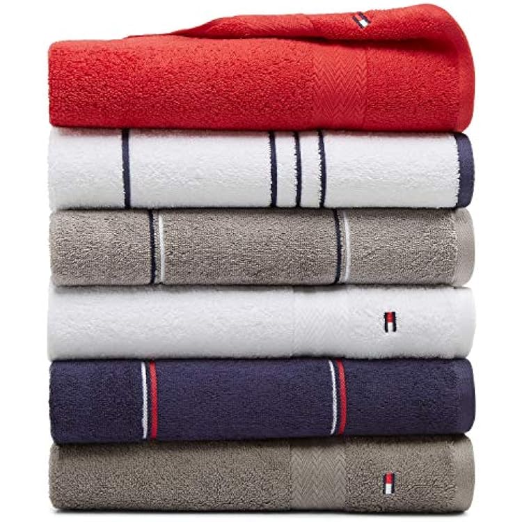 Tommy Hilfiger TH All American Double Stripe Bath Towel Peacowhred 27 x 52 inch
