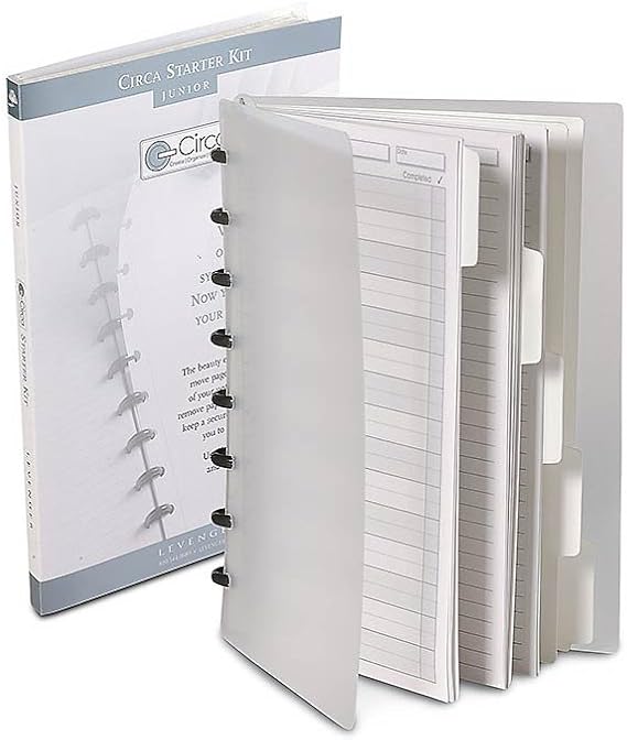 Levenger Circa Discbound Customizable Notebook Starter Kit with Translucent Covers, Discs, Ruled Paper, Tab Dividers, Junior