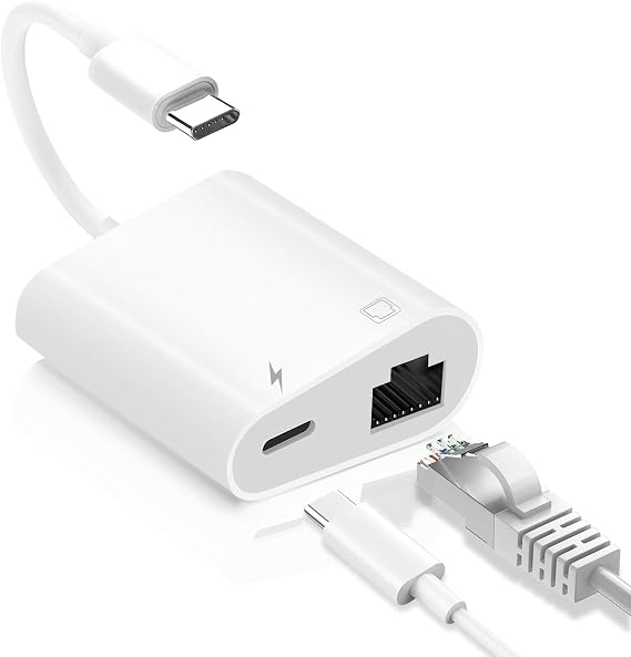 2 in 1 USBC to RJ45 Ethernet Adapter with Charging Port