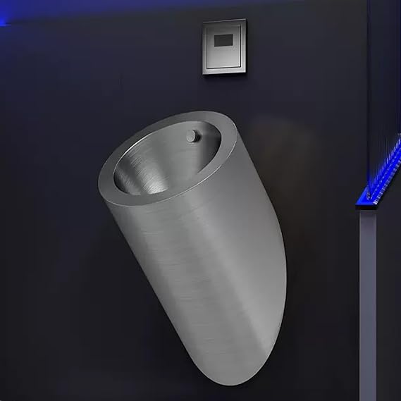 Wall Mounted Sensor Urinal, 304 Stainless Steel Urinal, Commercial Men's Flushing Urinal, Round Bathrooms Urinal, Urinal with Automatic Flush System, Hidden Wat(Silver)