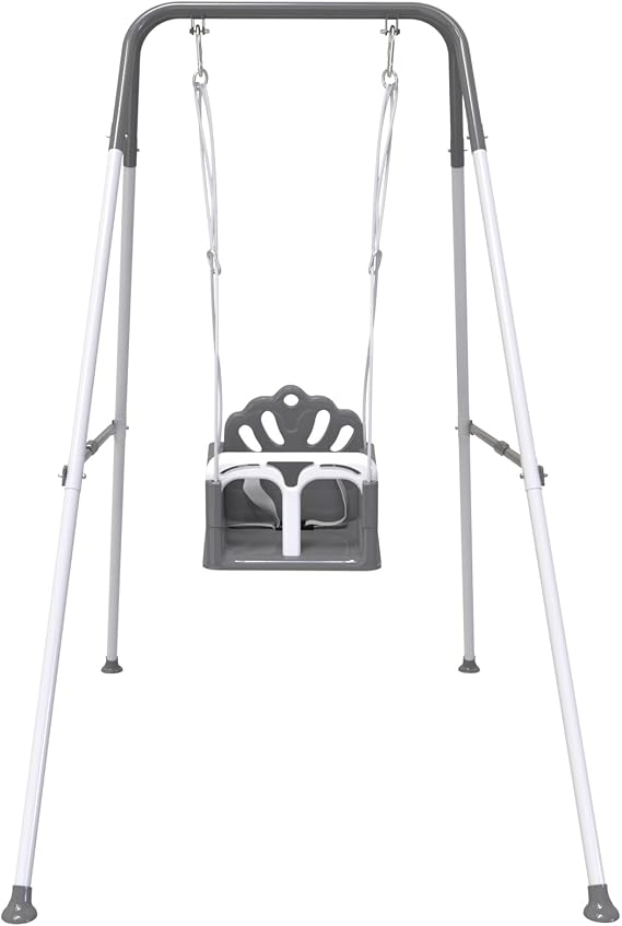 Foldable Toddler Swing Set for Indoor & Outdoor | Baby Swing Set for Backyard, Safe and Durable Design, Grow with Your Child (Gray)