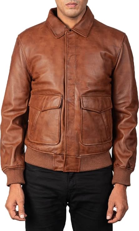 The Jacket Maker Coffmen Mens Leather Bomber Jacket | Sheepskin Leather Bomber Jacket for Men