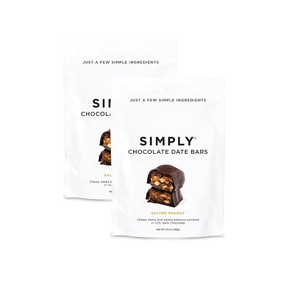 Simply Gum Simply Candy Bars | Chocolate Date Bar | Salted Peanut | Vegan + Kosher + Non-GMO (Salted Peanut, 4.5 oz (Pack of 2))