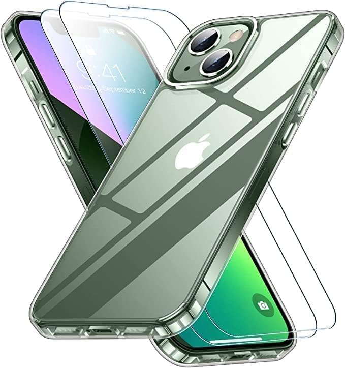 SPIDERCASE Designed for iPhone 13 CaseiPhone 14 Case, [Crystal Clear Not Yellowing] [with 2 pcs Tempered Glass Screen Protector] Slim Thin Case Screen Expanders Magnifiers Clear
