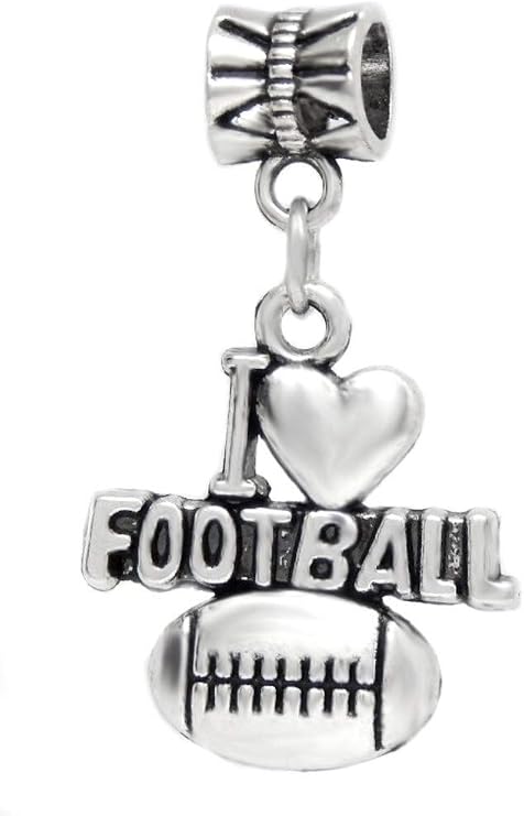 J&M Dangle I love Football Charm Bead for Bracelets