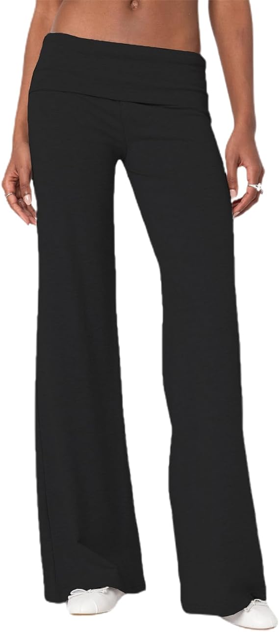 Yoawdats Fold Over Yoga Pants for Women Wide Leg Sweatpants Lounge Low Waist Flare Leggings Bell Bottoms Teen Girls Pants