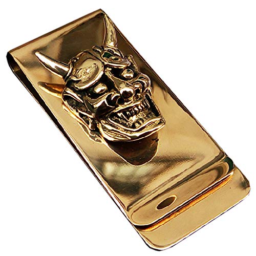 Yuri Brass Skull Hannya Pendant Slim Cash Money Clip Wallet Credit Card Holder Accessory Handwork Mens Gift