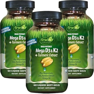 Irwin Naturals High Potency Mega D3 & K2  Turmeric Extract 60 Liquid Soft-Gels - 3 Pack