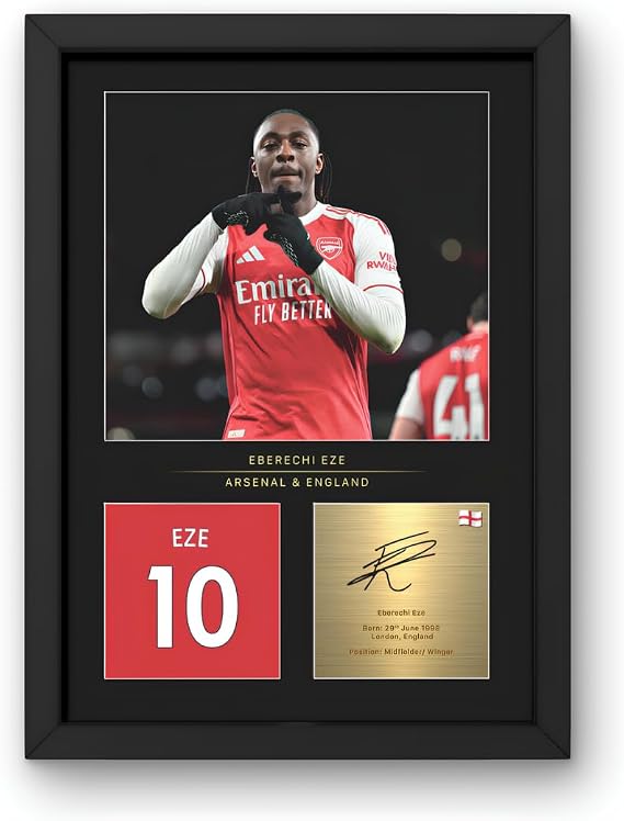 Win FC Eberechi Eze A4 Framed Photo Display - Reproduced Digital Signature - Gift For Arsenal Fans