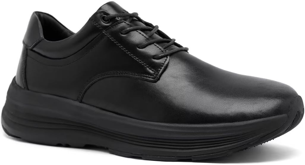 OrthoComfoot Men's Orthopedic Leather Dress Walking Shoes: Comfortable Arch Support Business Work Oxfords for Plantar Fasciitis, Orthotic Casual Thick Sole Sneakers for Foot and Heel Pain Relief