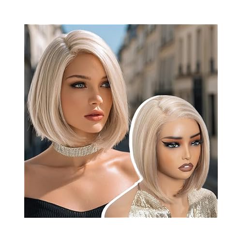 NOBLE Blonde Pre-Plucked Synthetic Lace Front Wig Shoulder Length Lace Front Bob Wigs Layered Straight Glueless Wigs for Women Daily Use