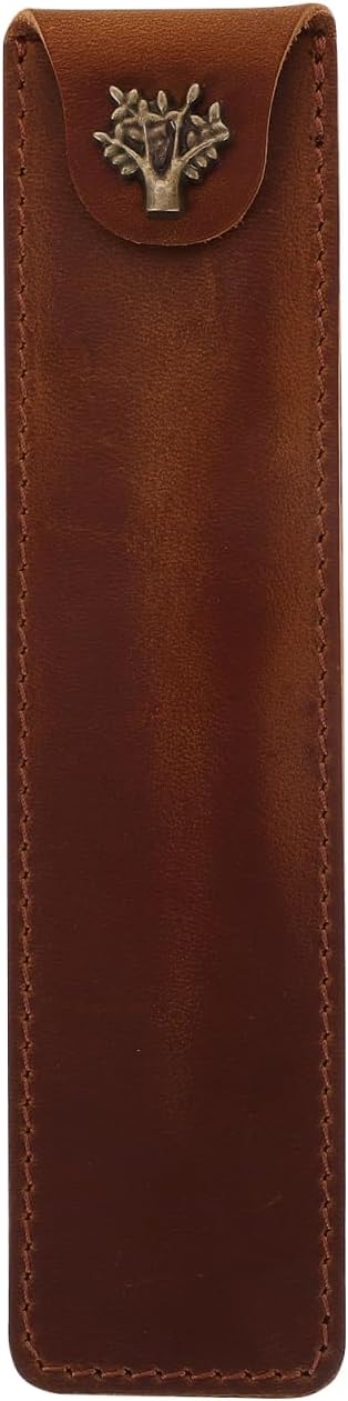 NUOBESTY Leather Pen Pouch Genuine Cowhide Single Pen Case Holder with Snap Button for Fountain Rollerball Ballpoint Pens 6.61X1.57X0.59In Office and School Use