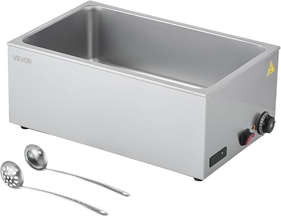 VEVOR Commercial Food Warmer, 1200W Electric Stainless Steel Steam Food Warmer, Fast Heating Countertop Buffet Bain Marie with Soup & Perforated Ladles, for Catering, Restaurants, Parties, Buffets