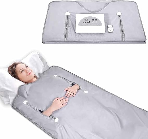 Sauna Blanket, Personal Sauna with Timer Temp Control 2 Zones Heating Power Cut-Off Protection Open-Head Design with Arm Zips for Home Relaxation
