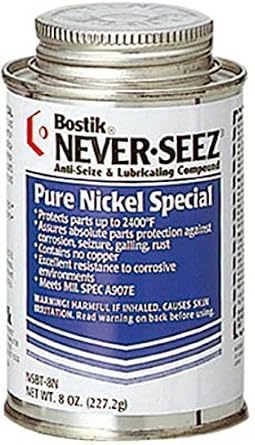 Never-Seez NSBT-8N Silver Pure Nickel Special Anti-Seize Compound,297 Degree F Lower Temperature Rating to 2400 Degree F Upper Temperature Rating, 8 fl. oz. Brush Top Can