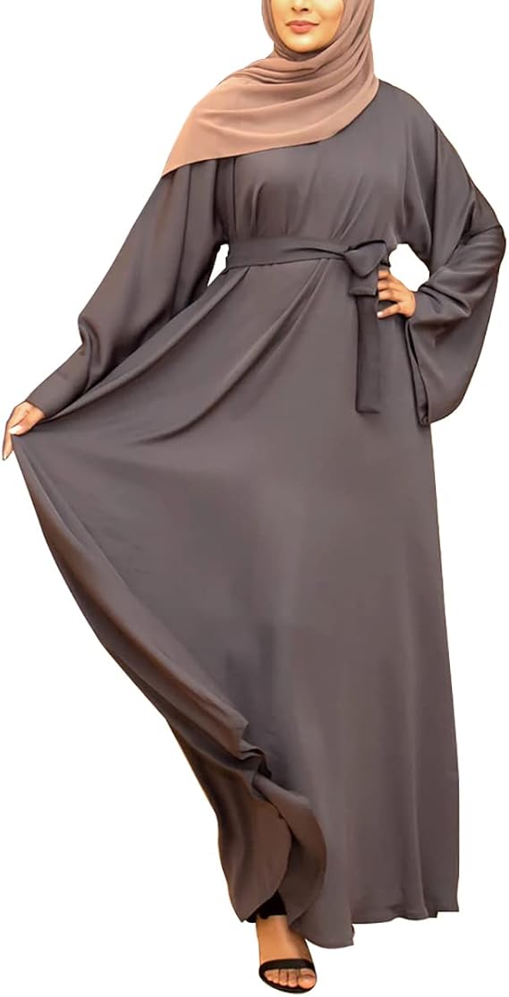 Women's Muslim Kaftan Abaya Dress Long Sleeve Self Tie Maxi Dress Middle East Arabian Robe Gown