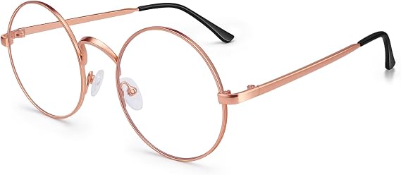 Dollger Retro Round Glasses Blue Light Glasses Clear Lens Non-Prescription for Men Women Metal Frame