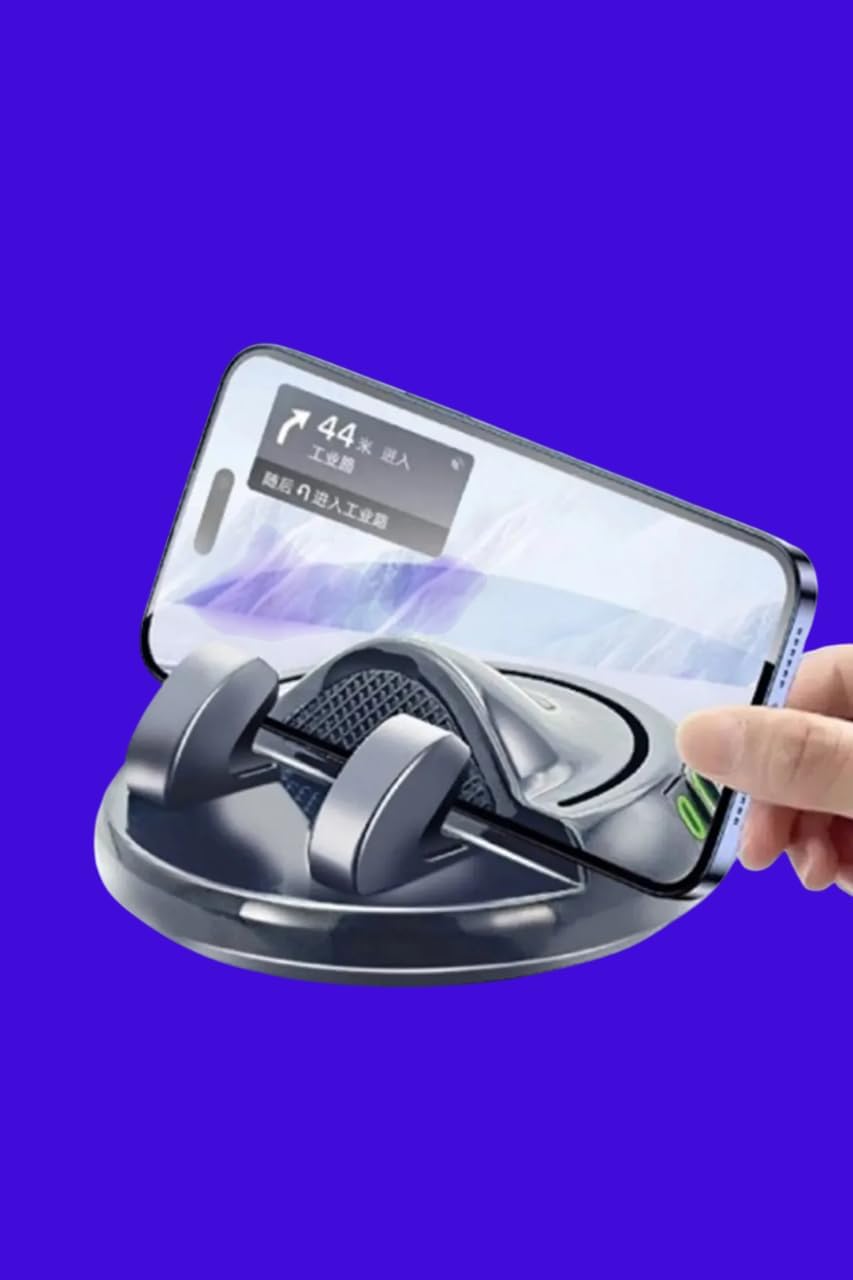 360° Dönebilen Araç İçi Telefon Tutucu, Yapışkanlı Taban, Numaratörlü Gösterge, Siyah