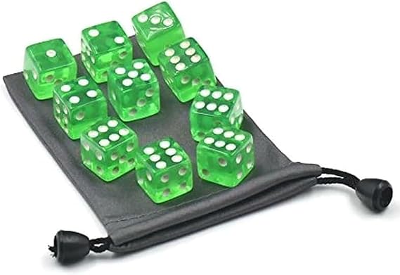10 Pcs Green 6-Sided Dice Set | 19mm Bulk Board Game Dice, Math Learning and Classroom Standard Dotted Game Dice