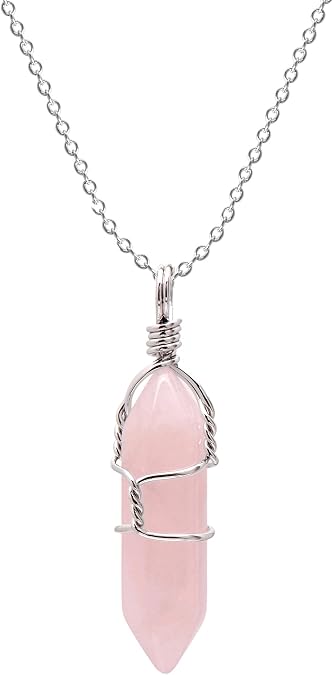 Paialco Hand Wired Natural Rose Quartz Crystal Point Healing Chakra Pendant Necklace