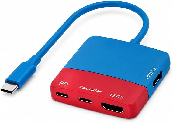 Coverzone Nintendo Switch ile Uyumlu USB-C Video Capture ve Docking Station, 4-in-1 PD 100W Hızlı Şarj, 1080/60Hz Capture-out, 4K Loop-out, USB 3.2 Veri Transferi | ZR1282