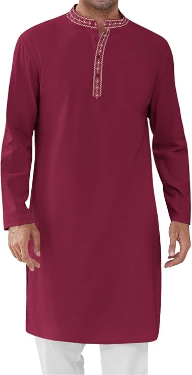 Runcati Mens Kaftan Robe Long Sleeve Button Down Henley Shirts kurta