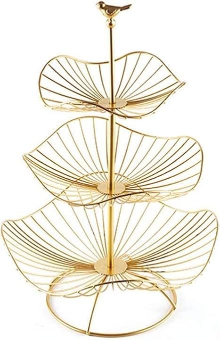3-Tier Fruit Basket Stand Holder Decorative Iron Fruit Bowl Stand, Metal Wire Fruit Holder Storage Trays Table Countertop Holder for Vegetables Bread Snack for Kitchen Home Use, Gold (Type C)