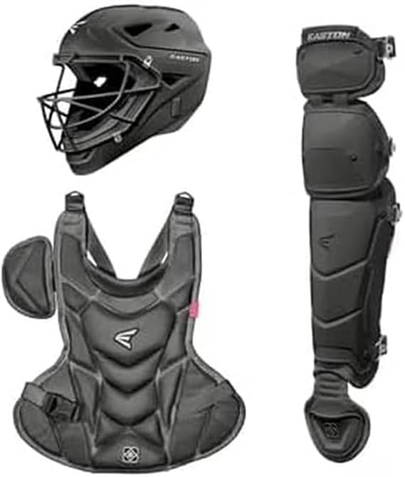 Easton Jen Schro My Very First Youth Catchers Set X-Small Charcoal Beginner Baseball Catcher Gear for Ages 57 | T-Ball & Coach Pitch Helmet, Chest Protector & Leg Guards Lightweight Starter Kit