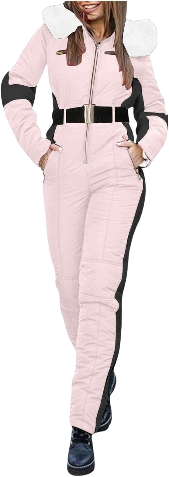Ski Suit Women Men Waterproof Windproof One Piece Snowsuit Athletic Cute Fur Collar Outdoor Ski Jumpsuit Snow Suits