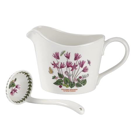 Portmeirion Botanic Garden Sauce Jug & Ladle, 1 Pint - Cyclamen, Set of 2