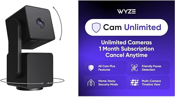 WYZE Cam Pan v3 Black 2-Pack Cam Unlimited Monthly, Covers Unlimited Cameras, Auto-Renews at $9.99/Month, Activation Required, Cancel Anytime