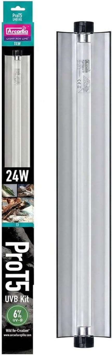 Arcadia T5 UVB Reptile Light Fixture Kit 22.5" Long 24 Watts 6% UVB Forest Complete UVB Light for Reptiles, Turtles, Snake, Bearded Dragon Lamp, Long Lasting Easy to Use Professional Lighting