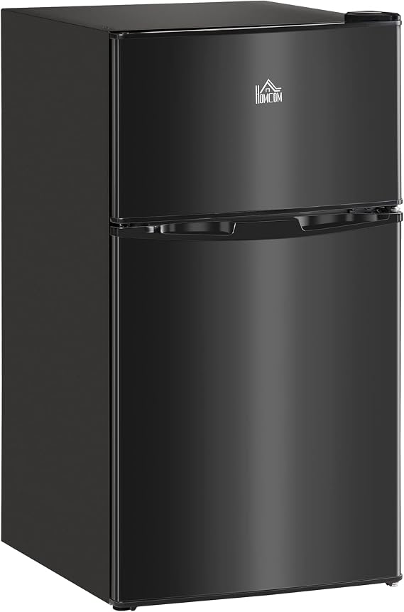 GOWE 3.2 Cu.Ft Mini Fridge with Freezer, Double Door Compact Refrigerator with Adjustable Thermostat, Shelf and Reversible Door for Bedroom, Dorm, Home Office, Energy Efficient, Black