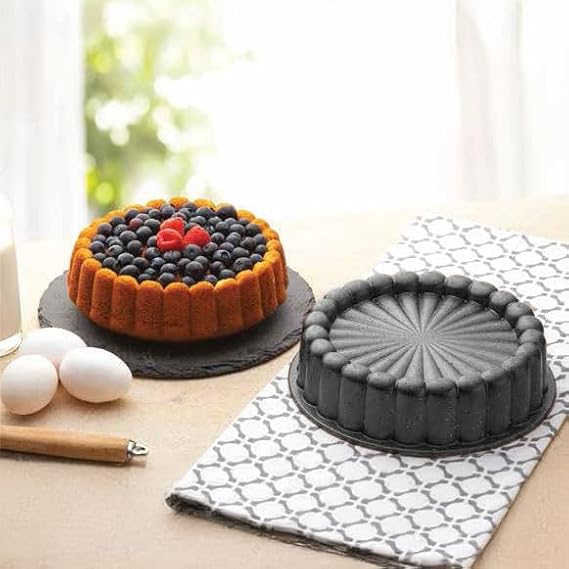 Deconox Thermo Döküm Gövdeli Keskin Tart ve Kek Kalıbı 23cm, Dilimli ve Döküm, Siyah Granit Benekli Pişirme Kabı, Kolay Çıkarma, Dayanıklı Alüminyum Alaşım
