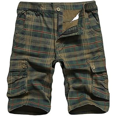 APTRO Mens Cargo Shorts Relaxed Fit Plaid Army Casual Shorts D37 Plaid Army L