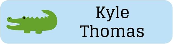 Name Bubbles - Custom Small Rectangle Name Labels for Kids (64 Labels) - Personalized Waterproof Name Stickers for Daycare, Lunch Boxes, Water Bottles, Shoes, School Supplies, Camp (Alligator)