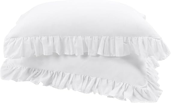 PiccoCasa Cotton Ruffled Pillow Shams Set of 2, Envelope Standard White