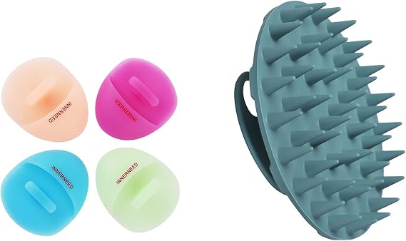 Silicone Facial Brush Face Cleansing Scrubber, with Scalp Massager Shampoo Brush, Wet & Dry Manual Scalp Care Head Scrubber Hair Washing