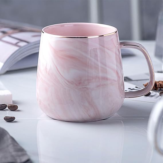 Ceramic Coffee Cup, Coffee Cups Coffee Mug with Handle 400 ml/13.5 oz Stoneware Coffee Cup Cappuccino Cup Tea Cup, Gifts for Valentines Mothers Day Friend Teacher Birthday (1 Piece,Pink Marble)
