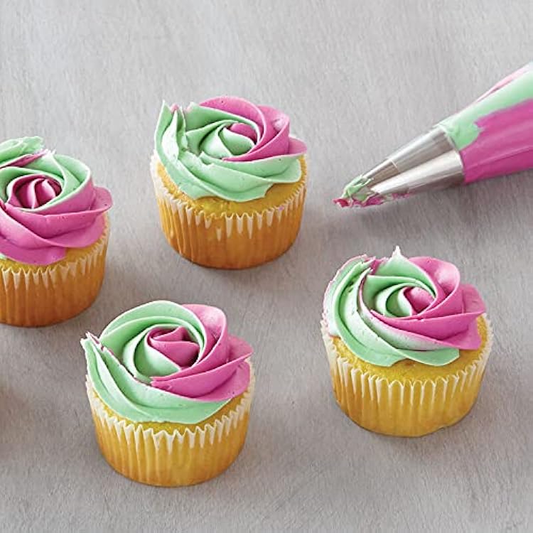 Baketivity 2 Color Pastry Bags, Two Separate Creams in One Bag. Thickened Icing Piping Bags, Cake Decorating Supplies, Cupcake Decorating Kit, Frosting Piping Kit, Coupler & Tip 12 Inch